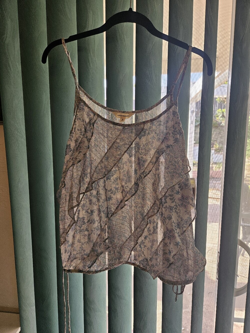Lucky Brand Cream and Blue Floral Ruffle Camisole
